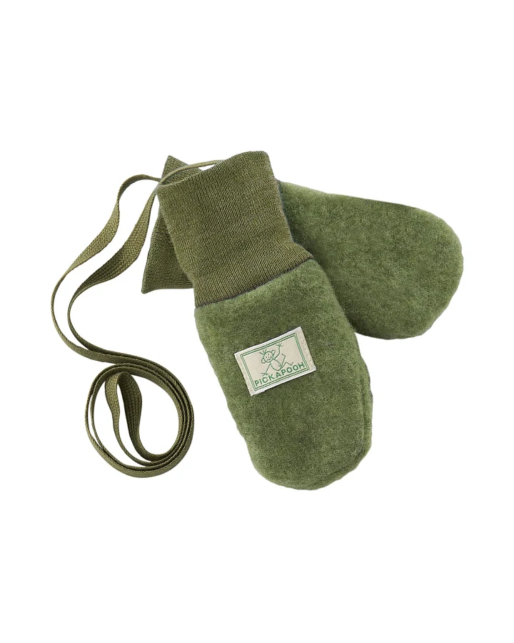 Pickapooh Baby und Kinder Fäustlinge Bio-Schurwolle Fleece moos Gr. 1 (bis 9 Monate)