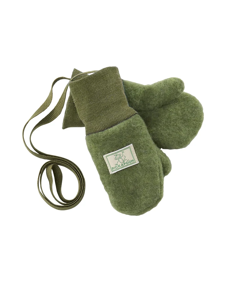 Pickapooh Baby und Kinder Fäustlinge Bio-Schurwolle Fleece moos Gr. 2 (bis 2 Jahre)