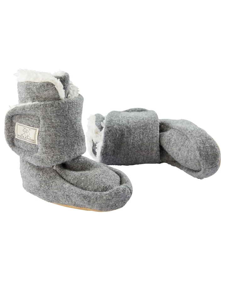 Pickapooh Baby Hausschuhe Babyschuhe Walk-Boots mit Klettverschluss melange-grau Gr. 3 (6-9 Monate)