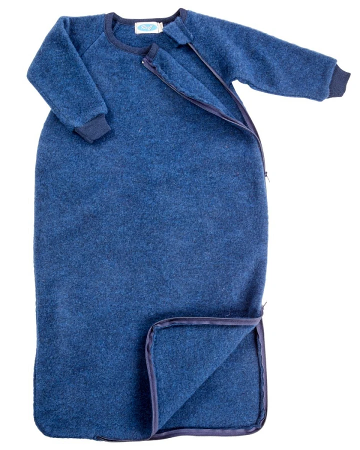 Schlafsack Baby mit Arm Bio-Merinowolle Ganzjahr marine Gr. 86/92