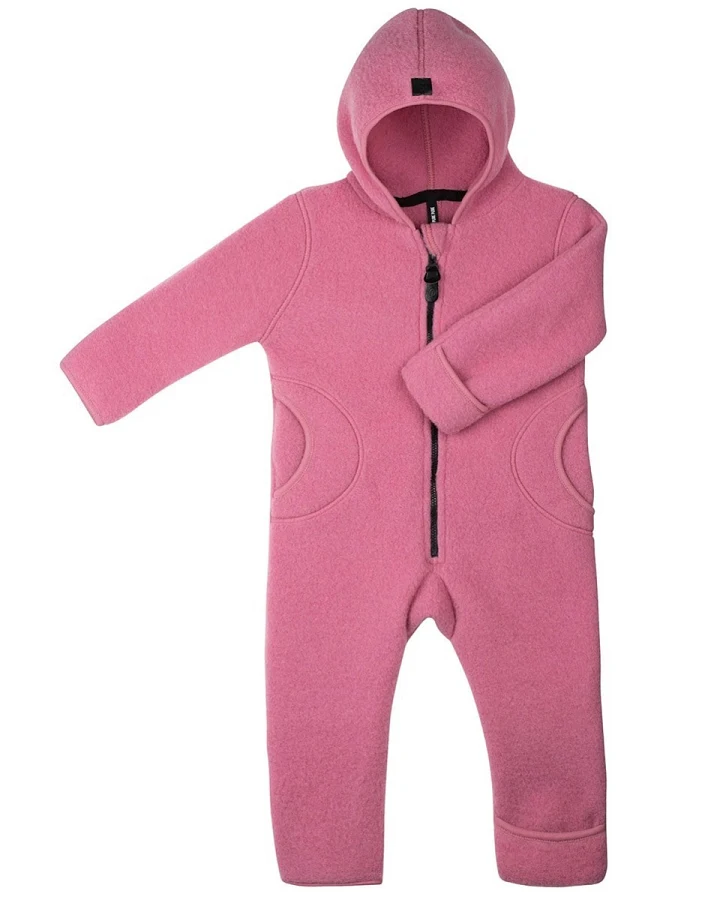 PURE PURE by Bauer Baby und Kinder Overall Kapuze Bio-Merinowolle Fleece dusty pink Gr. 74/80