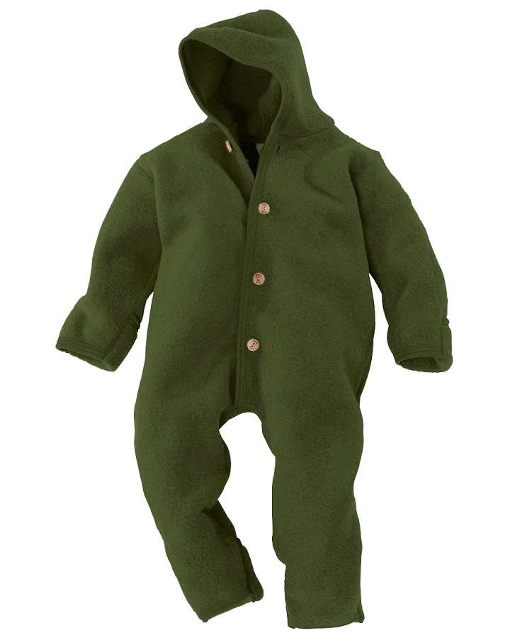 Engel Natur Baby Kapuzenoverall Bio-Merinowolle Fleece melange-schilf Gr. 74/80
