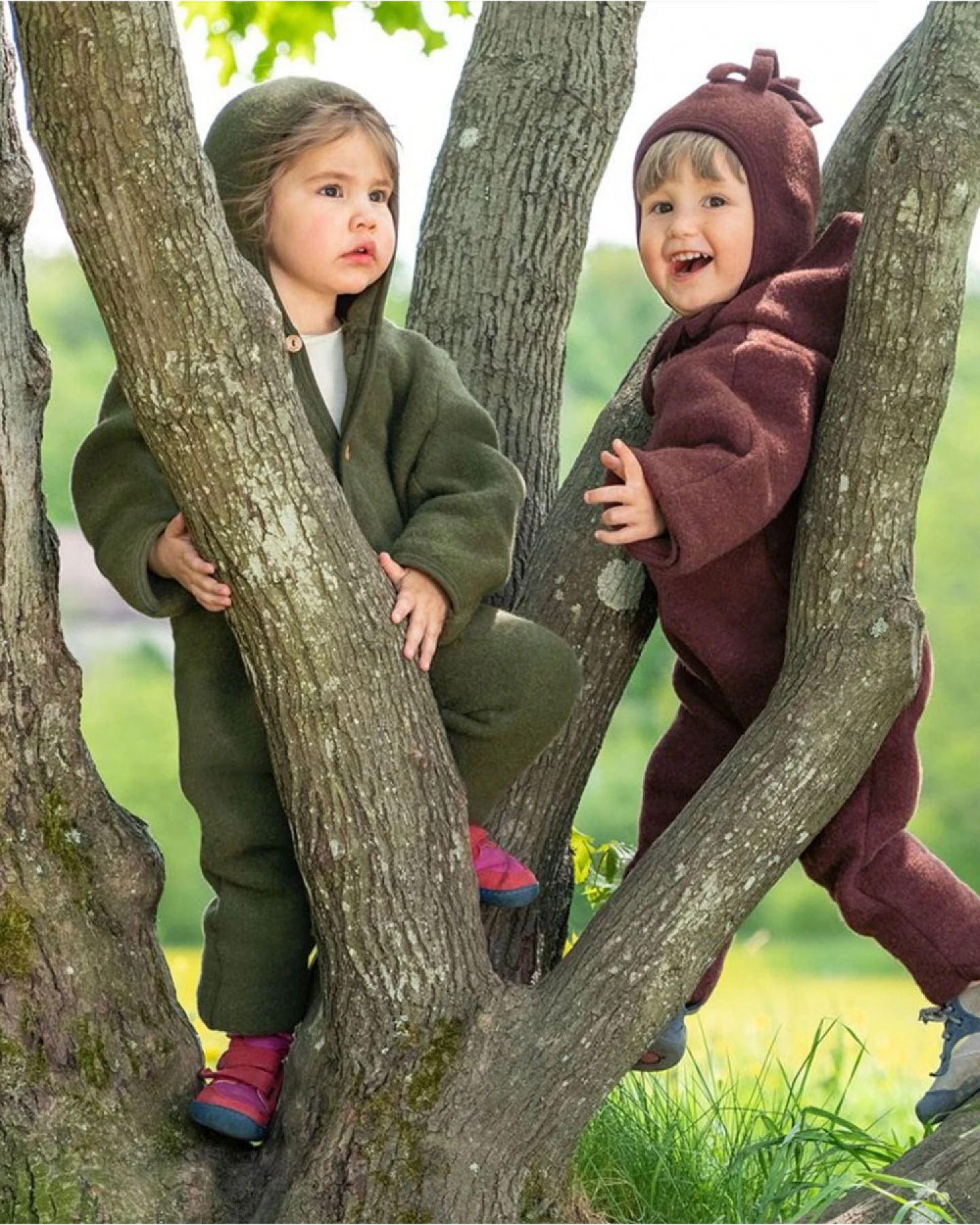 Engel Natur Baby Kapuzenoverall Bio-Merinowolle Fleece melange-schilf Gr. 74/80 – Ansicht 2