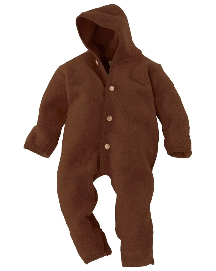 Engel Natur Baby Kapuzenoverall Bio-Merinowolle Fleece melange-zimt Gr. 74/80