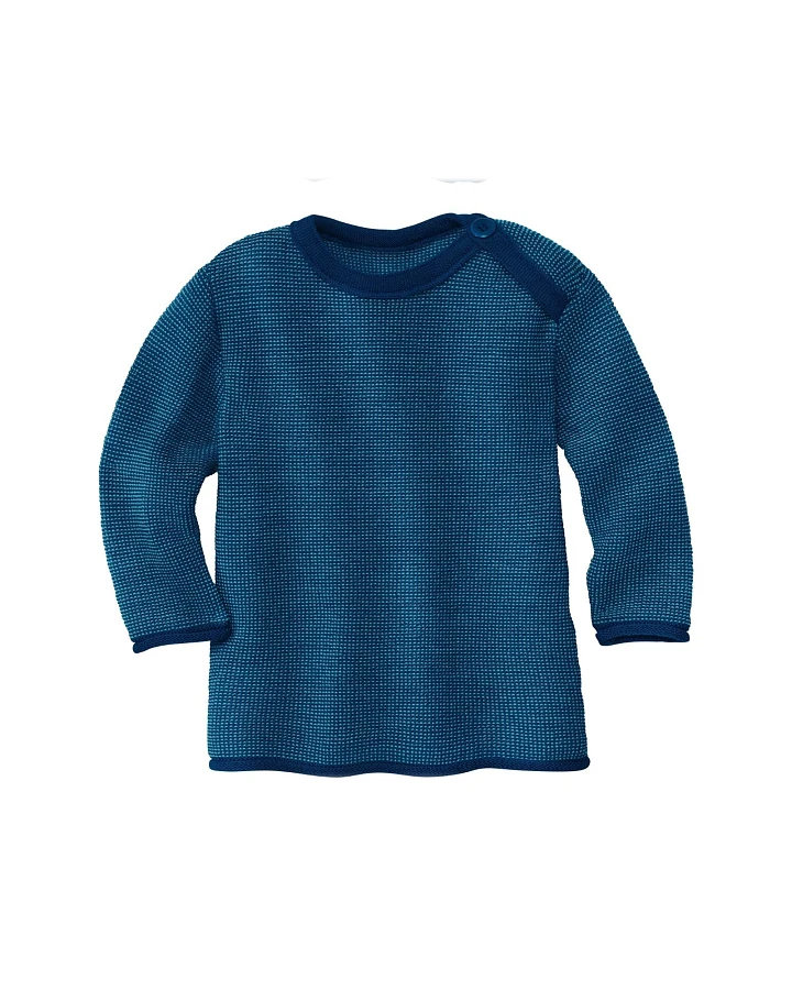 Disana Baby und Kinder Pullover Bio-Merinowolle melange-marine-lagoon Gr. 74/80
