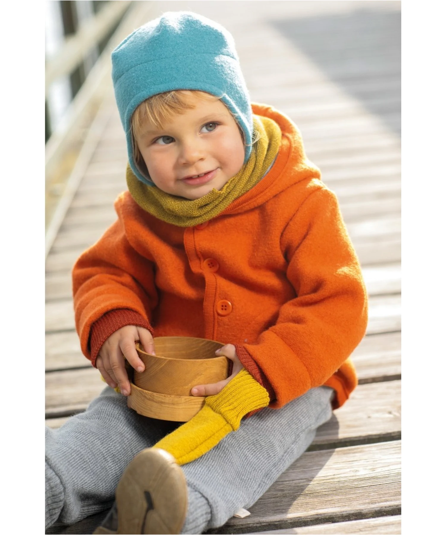 Disana Kinder Jacke mit Kapuze Bio-Merinowolle Walk orange Gr. 110/116 – Ansicht 2