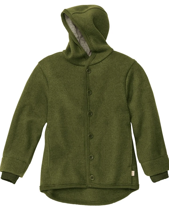 Disana Kinder Jacke mit Kapuze Bio-Merinowolle Walk oliv Gr. 98/104