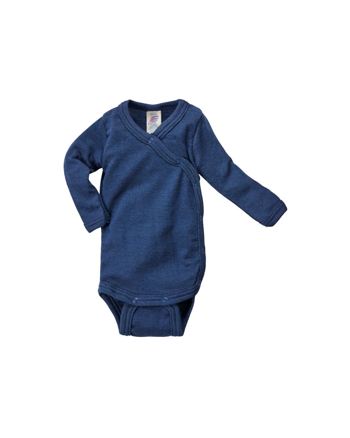 Engel Natur Baby Wickelbody Langarm Wolle Seide marine Gr. 50/56