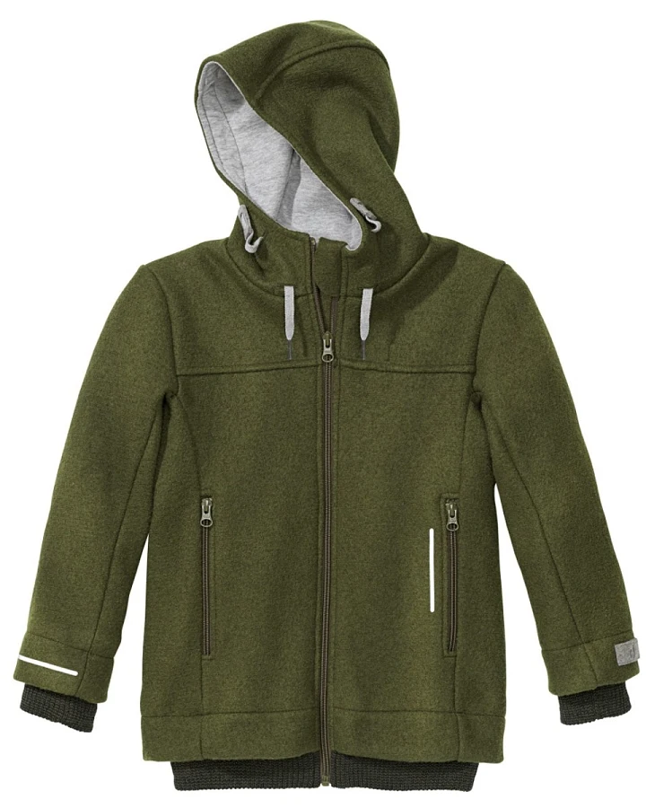 Disana Kinder Jacke mit Kapuze Bio-Merinowolle Walk Qualität oliv Gr. 110/116