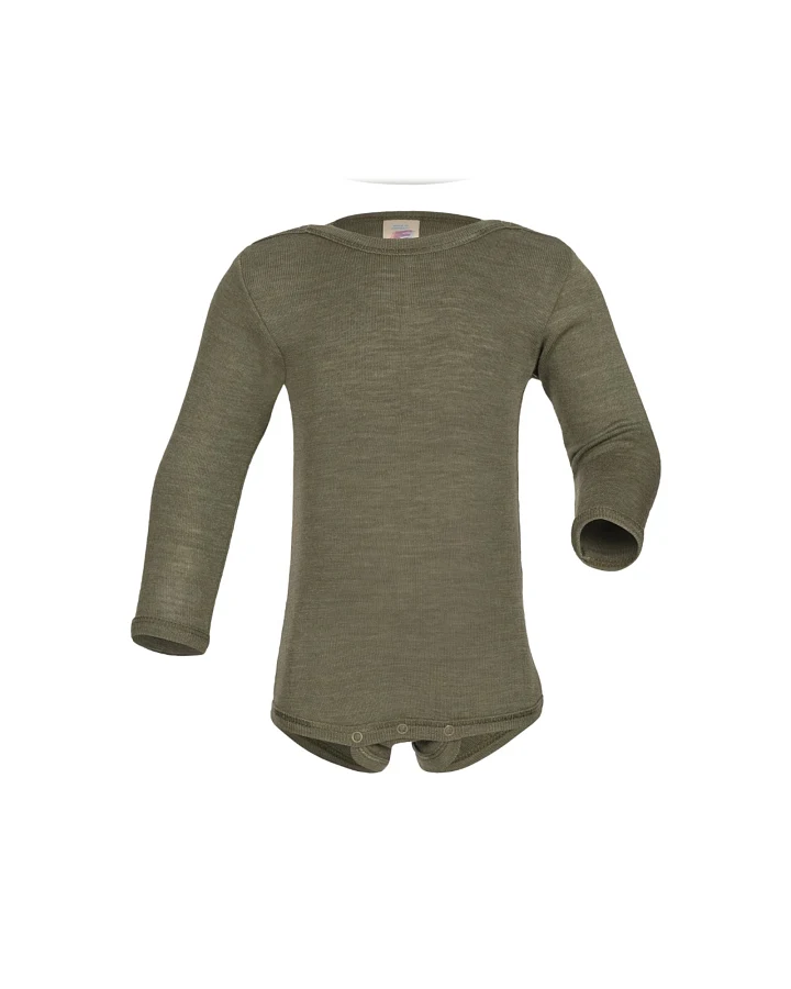 Engel Natur Baby Body Langarm Wolle Seide olive Gr. 74/80