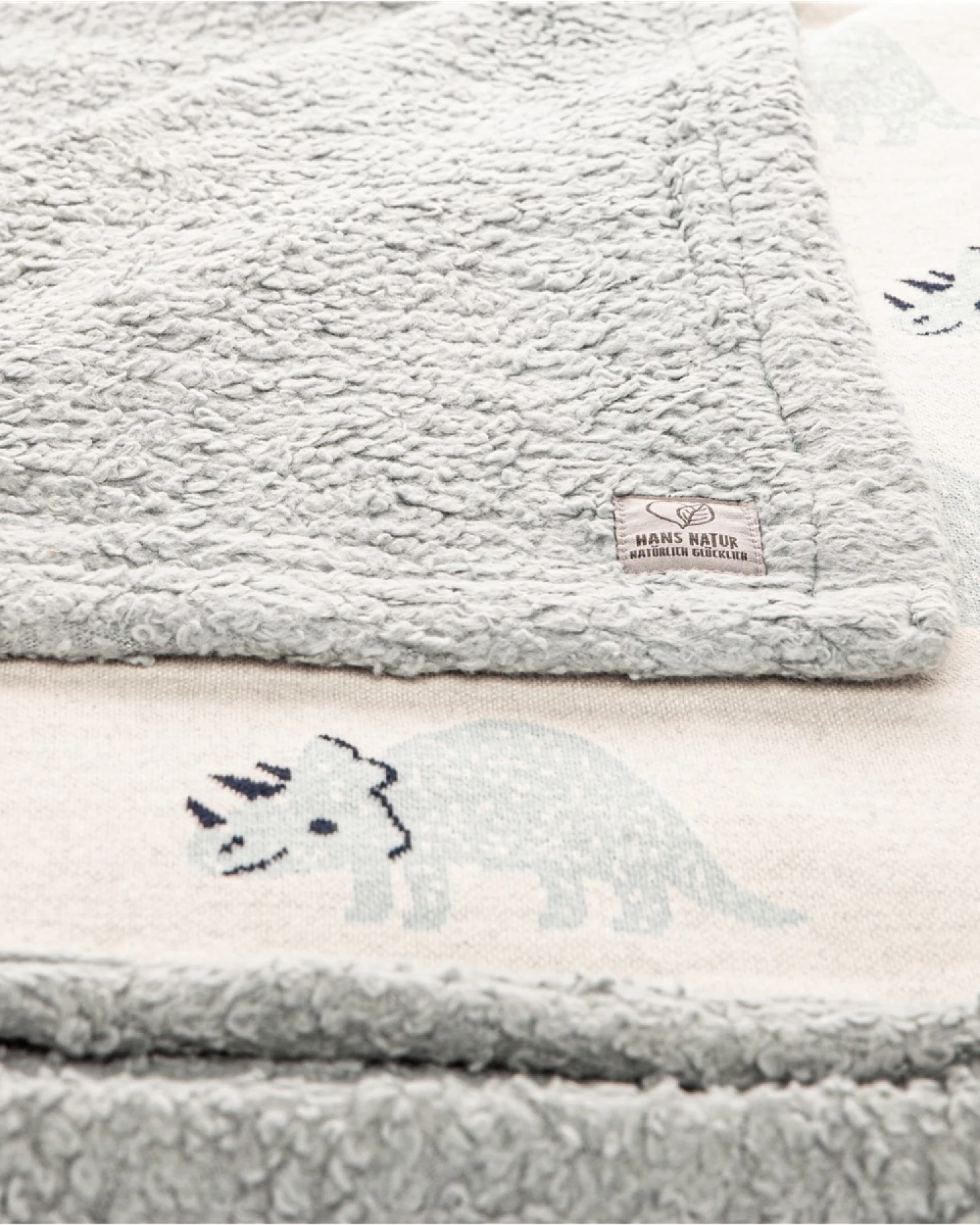 Baby und Kinder Decke Baumwolle Strick und Plüsch Dino Maße 130 x 170 cm – Ansicht 2