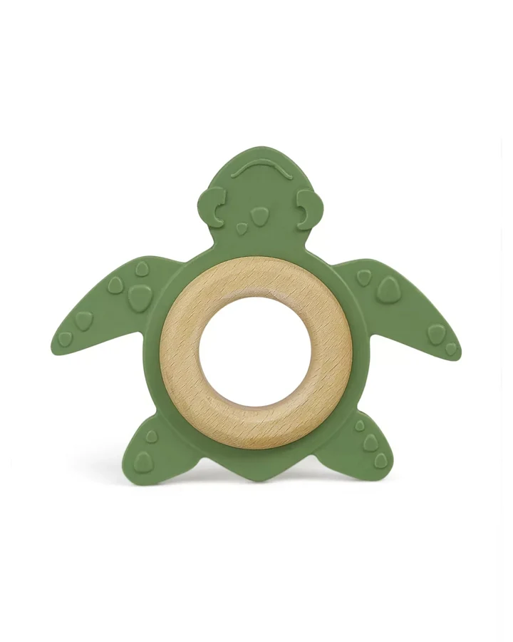 Beißring und Greifling aus Holz und Naturkautschuk Schildkröte Maße 11,3 x 9,2 cm