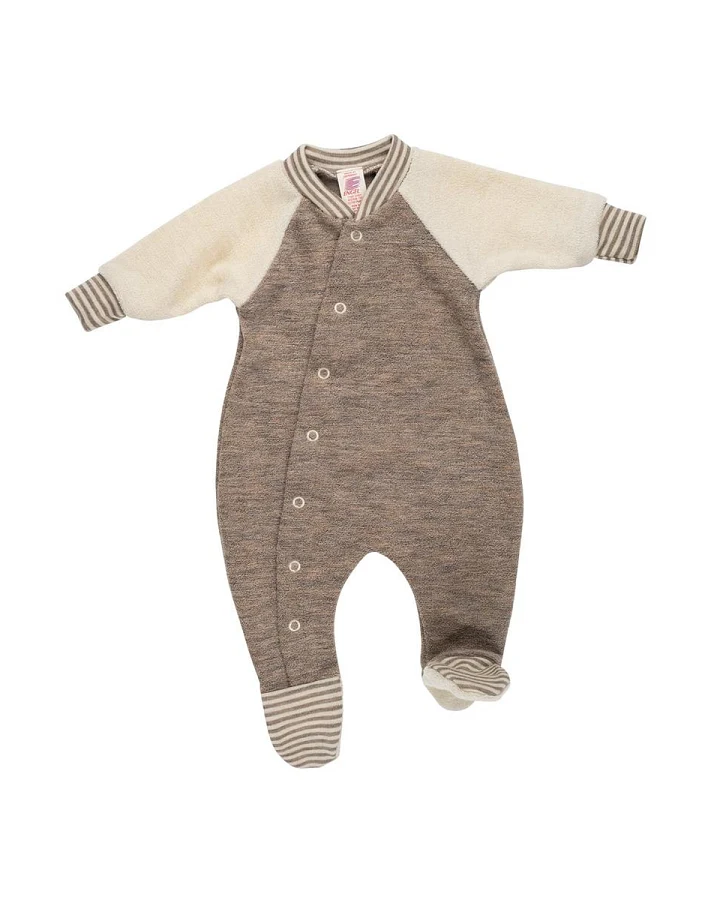 Engel Natur Frühchen und Baby Schlafanzug mit Fuß Bio-Merinowolle Frottee walnuss melange Gr. 44