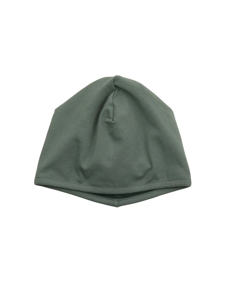 Kinder Wende Mütze Bio-Baumwolle uni sage-dark green Gr. 53/55