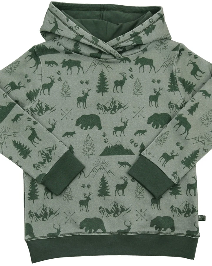 Hoodie Kapuzenpullover Bio-Baumwolle Waldtiere sage Gr. 98