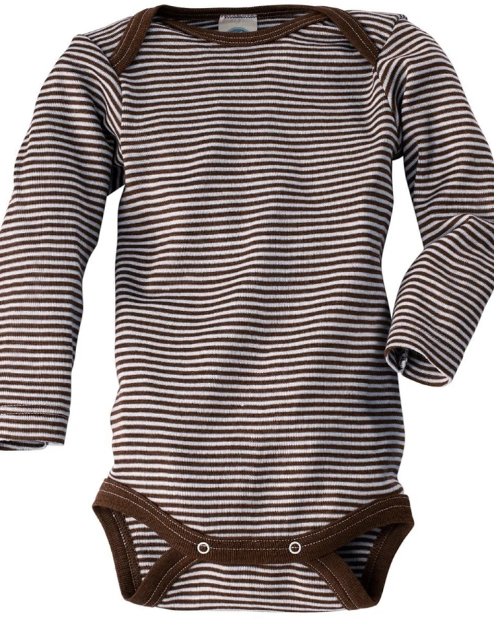 Cosilana Baby Body Langarm Wolle Seide braun-geringelt Gr.62/68