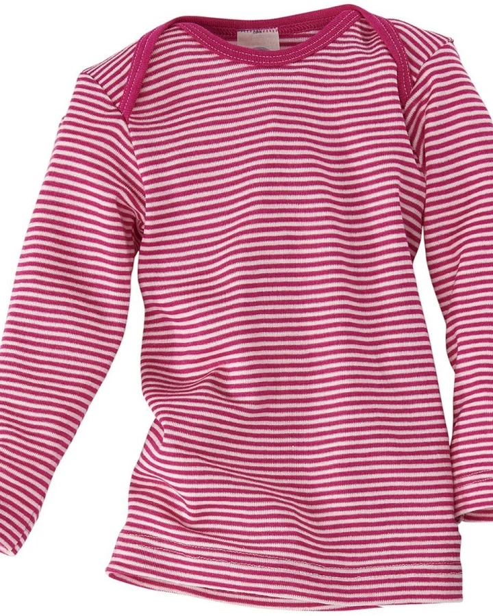 Cosilana Baby und Kinder Schlupfhemd Langarm Wolle Seide pink-geringelt Gr.74/80
