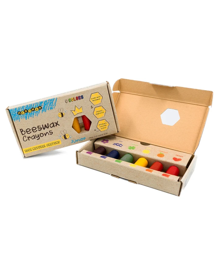 Bienen Wachsmalstifte Junior, 6 extra dicke Stifte Maße Stift 6 cm, Durchmesser 2 cm