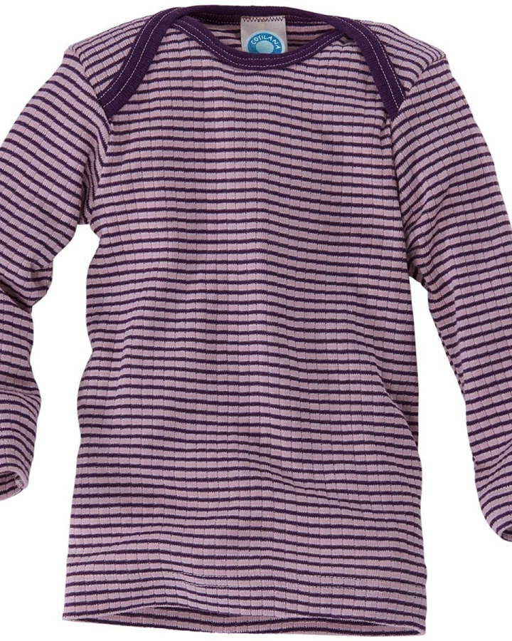 Cosilana Baby Schlupfhemd Langarm Baumwolle-Wolle-Seide rosa-pflaume-geringelt Gr.74/80