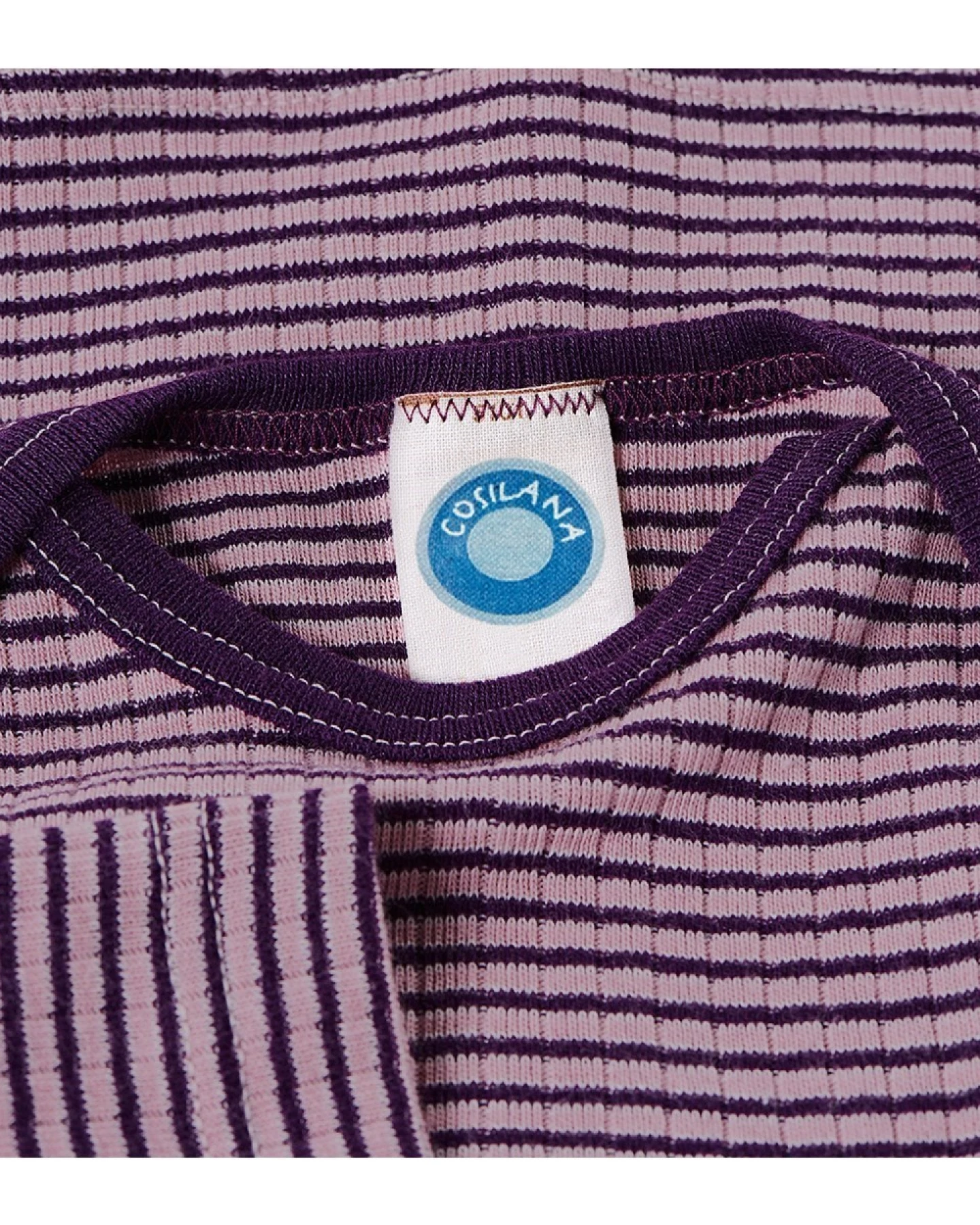 Cosilana Baby Schlupfhemd Langarm Baumwolle-Wolle-Seide rosa-pflaume-geringelt Gr.74/80 – Ansicht 2