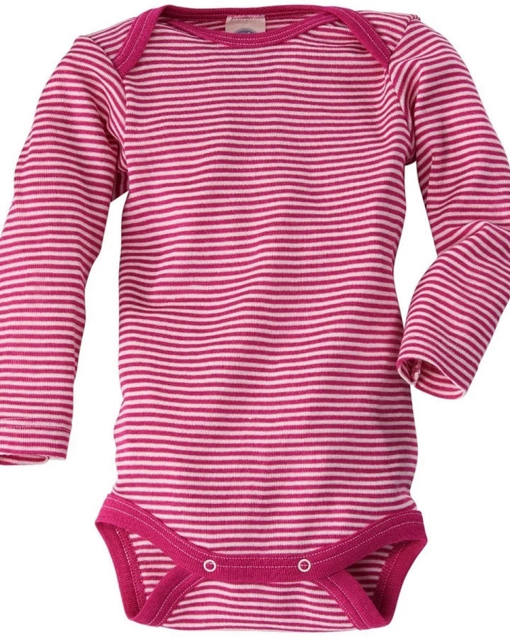 Cosilana Baby Body Langarm Wolle Seide pink-geringelt Gr.62/68