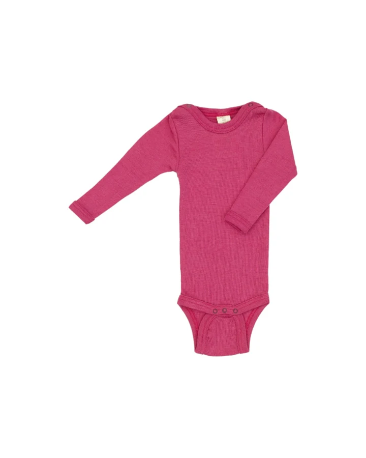 Engel Natur Baby Body Langarm Wolle Seide himbeere Gr. 62/68