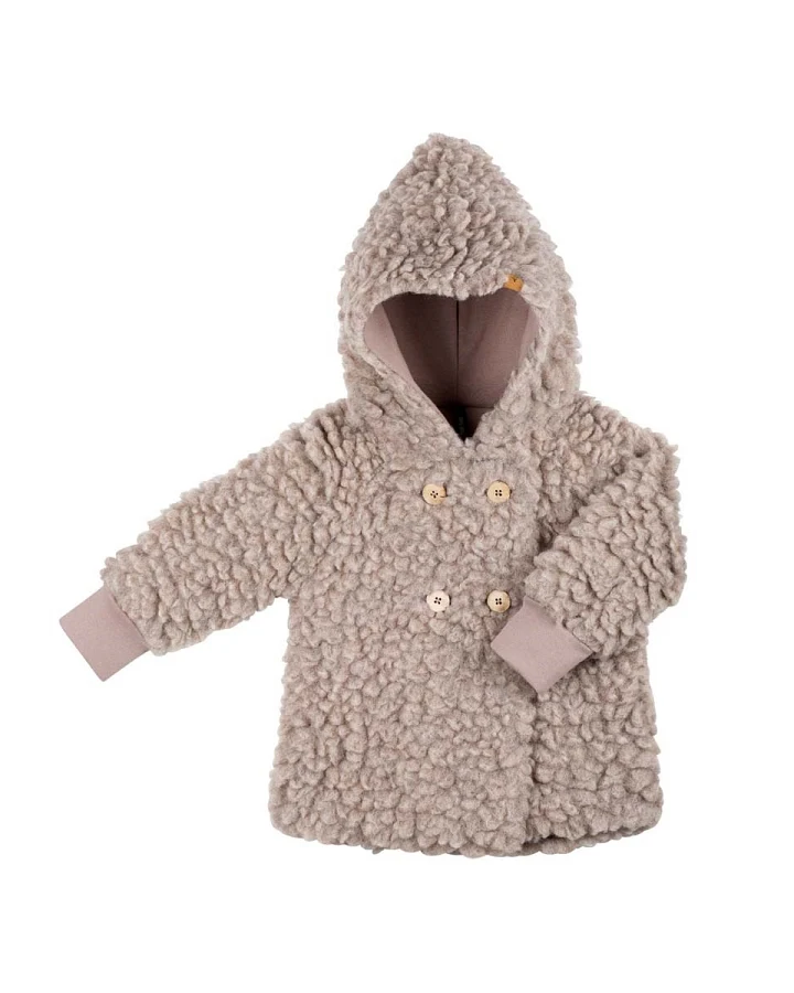 PURE PURE by Bauer Kinder Jacke Bio-Schurwolle Plüsch mit Kapuze Doppelreiher kaschmir Gr. 86/92