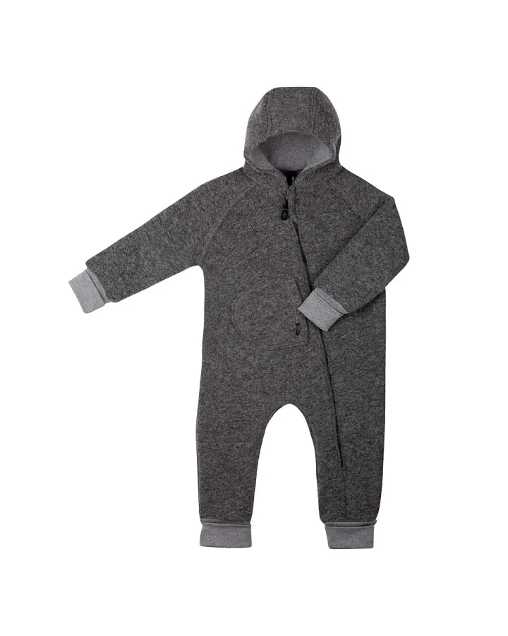 PURE PURE by Bauer Baby Overall mit Kapuze Bio-Schurwolle Walk grau-melange Gr. 74/80