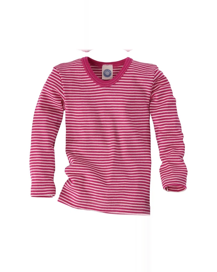 Cosilana Kinder Unterhemd Langarm Wolle Seide pink-geringelt Gr.104