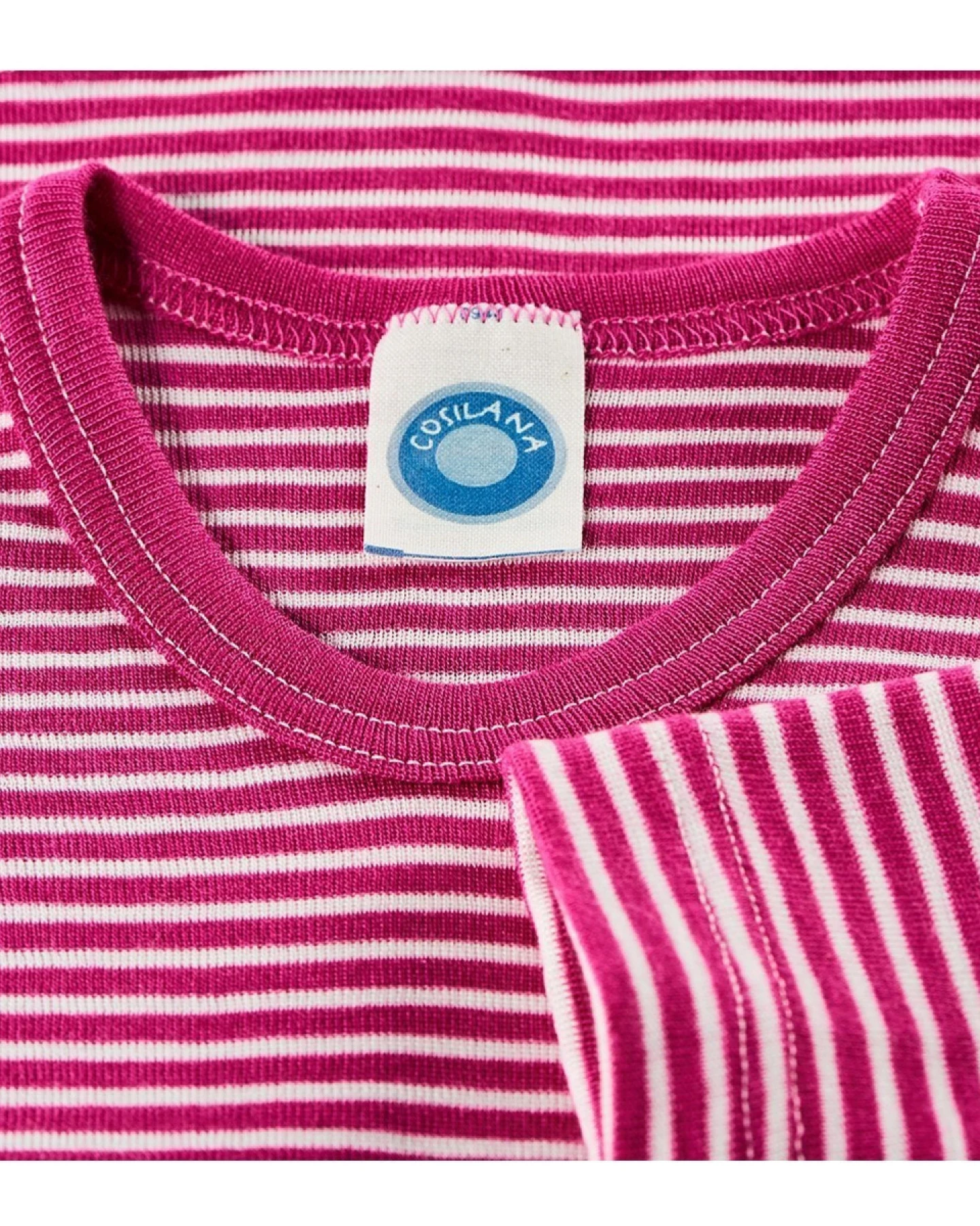 Cosilana Kinder Unterhemd Langarm Wolle Seide pink-geringelt Gr.116 – Ansicht 2