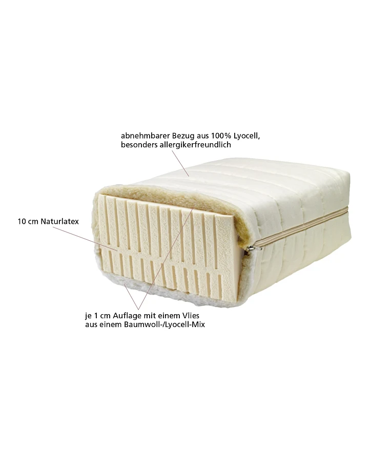 Lonsberg Naturlatex-Matratze 90x200 cm (mittelweich) Lyocell-Bezug, versteppt, abnehmbar
