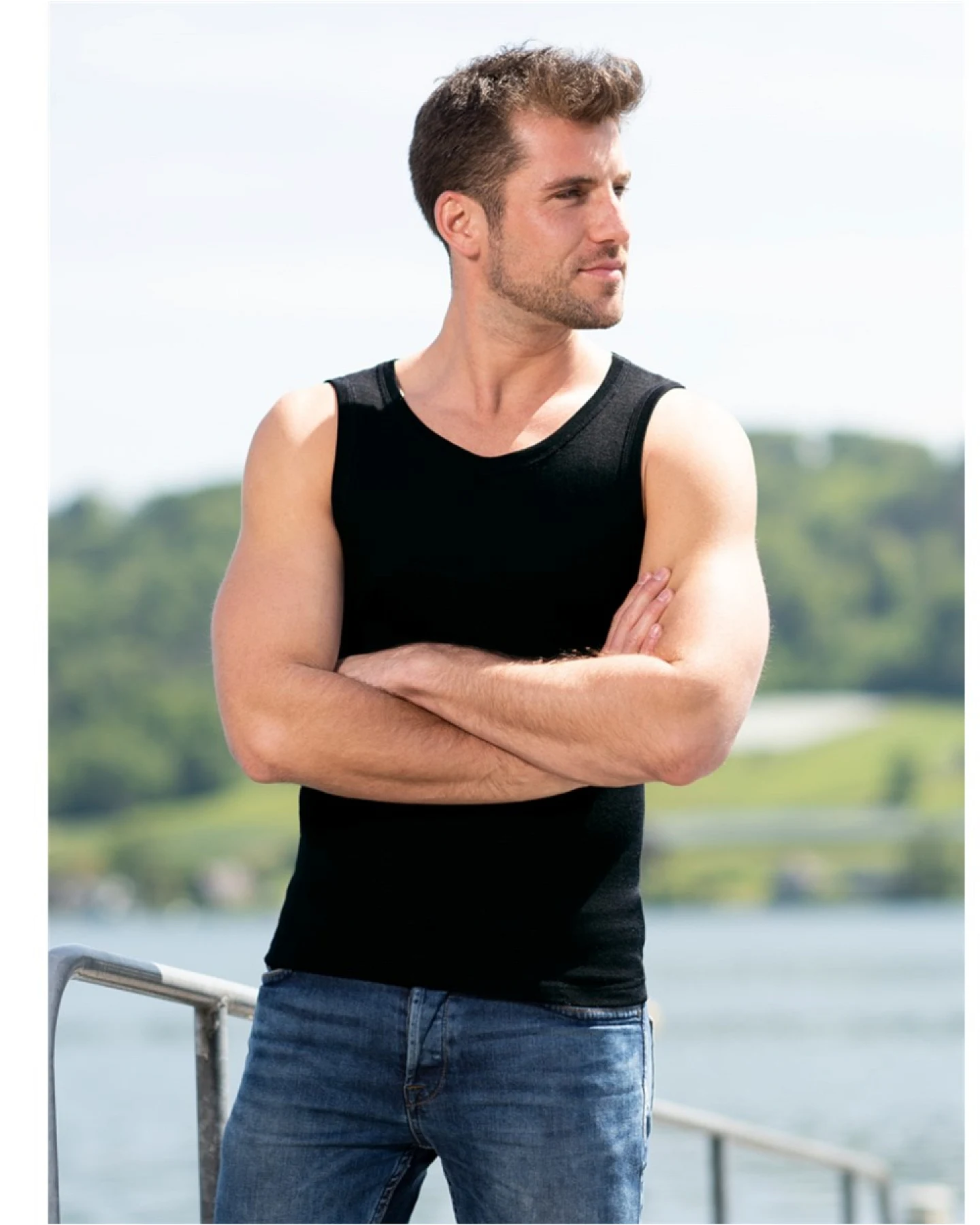 Engel Natur Herren Unterhemd Wolle Seide schwarz Gr.50/52 – Ansicht 2