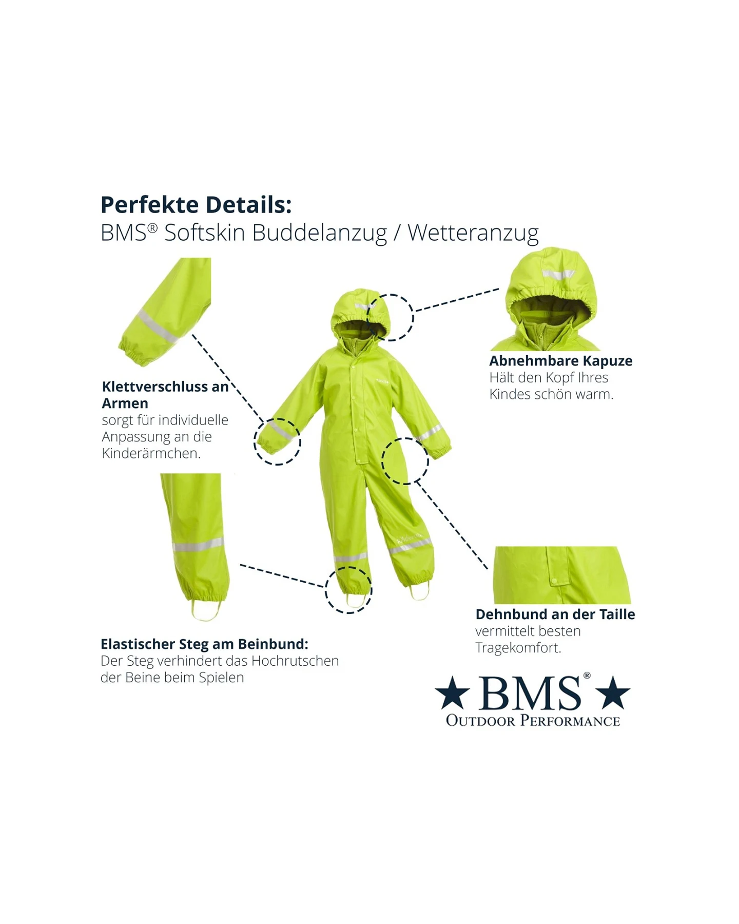 BMS Baby und Kinder Ganzjahr-Regenoverall SoftSkin limone Gr.86 – Ansicht 2
