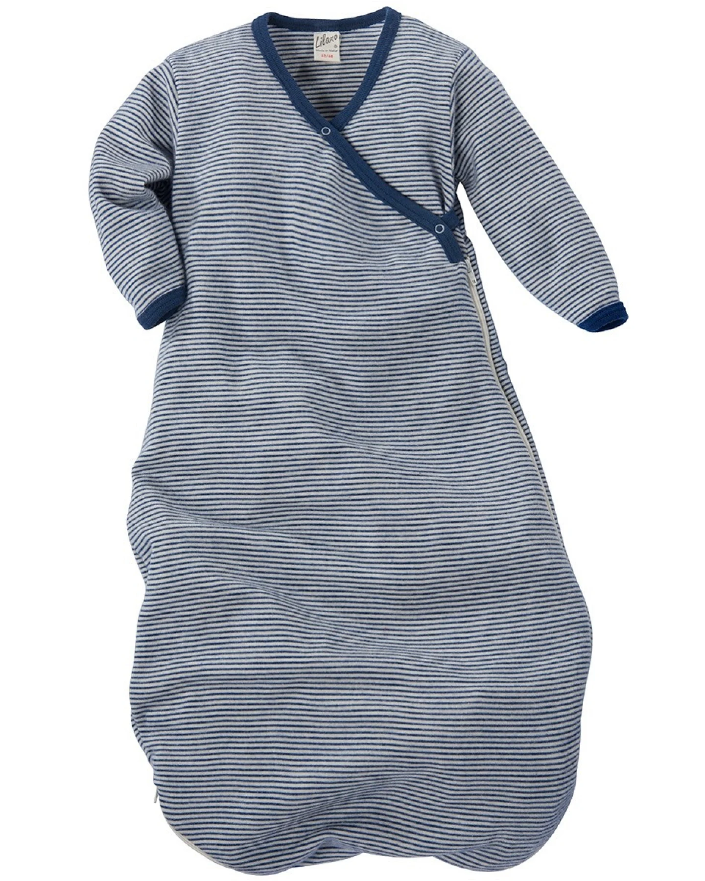 Lilano Baby Schlafsack Wickelsack Wolle Seide blau-geringelt Gr.62/68 – Ansicht 2