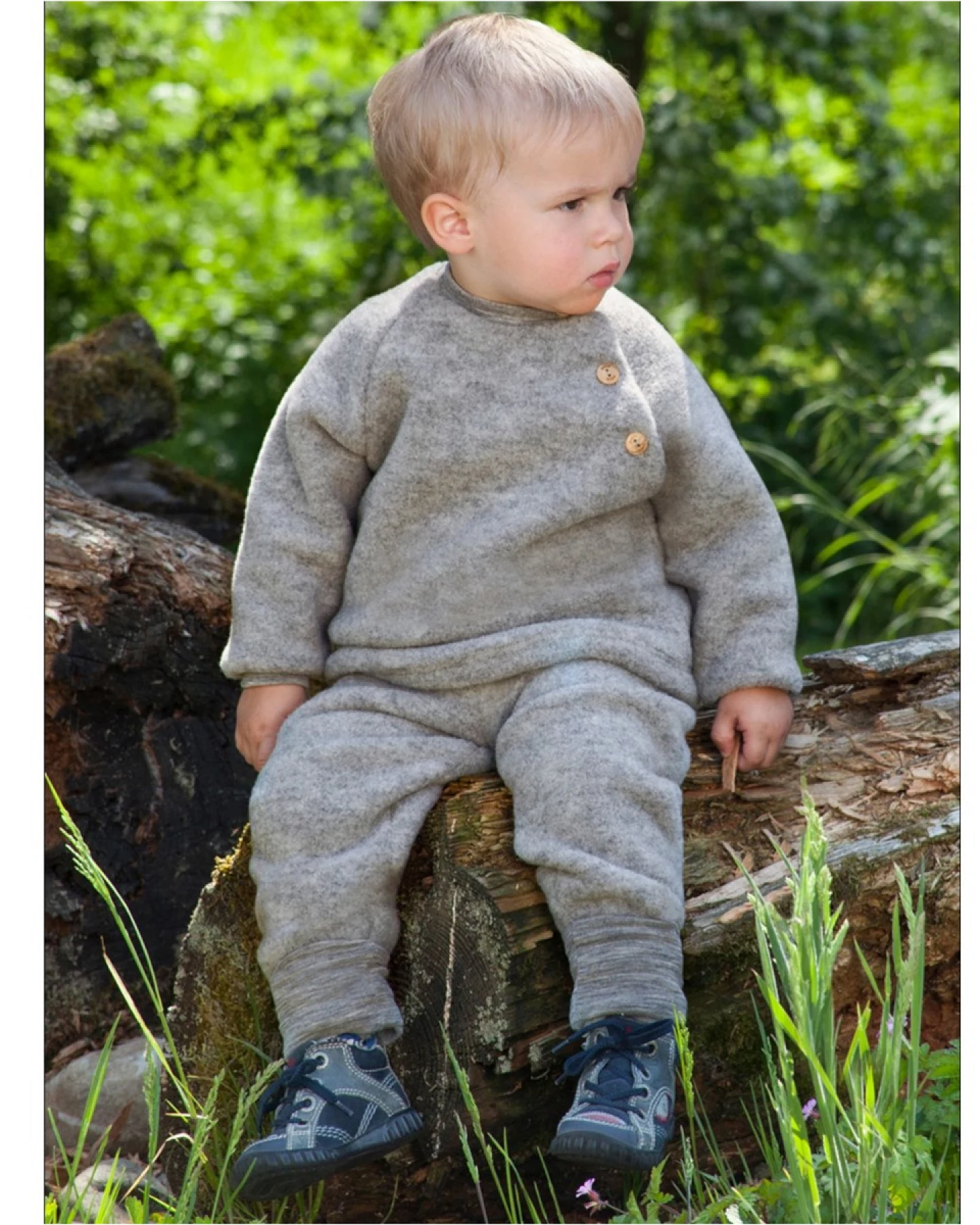 Engel Natur Baby Pullover Bio-Merinowolle Fleece melange-hellgrau Gr. 74/80 – Ansicht 2