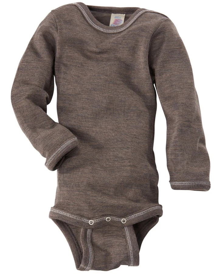 Engel Natur Baby Body Langarm Wolle Seide walnuss Gr.74/80