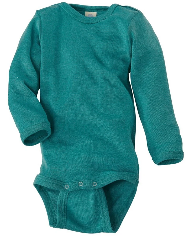 Engel Natur Baby Body Langarm Wolle Seide eisvogel Gr.74/80