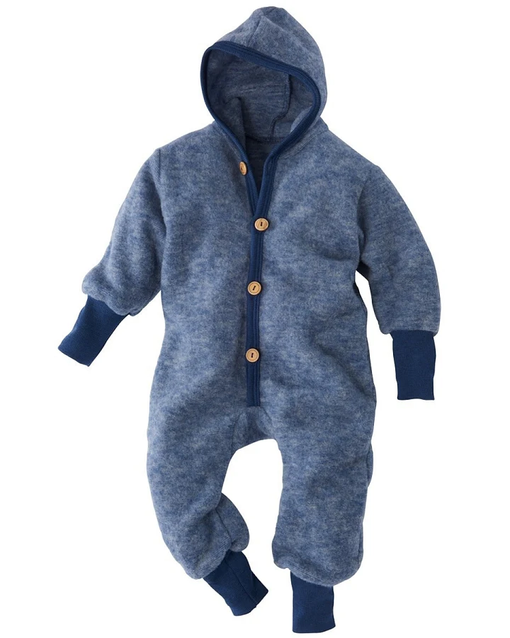 Cosilana Baby und Kinder Kapuzenoverall Wolle-Baumwolle Fleece marine Gr.74/80