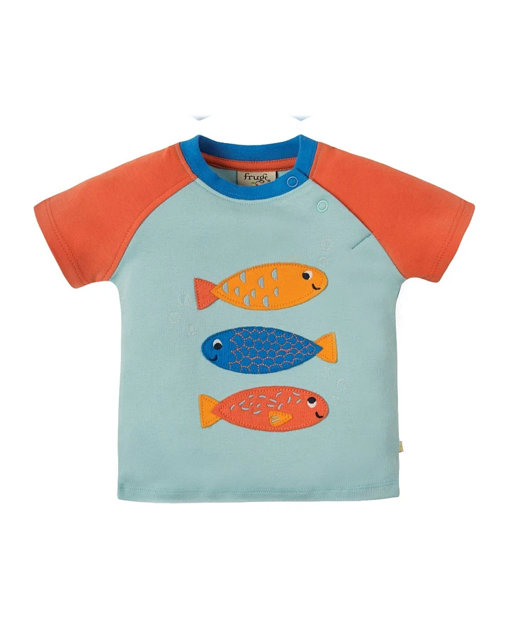 Frugi Baby und Kinder T-Shirt Fische mint Gr.2 (3-6 Monate)