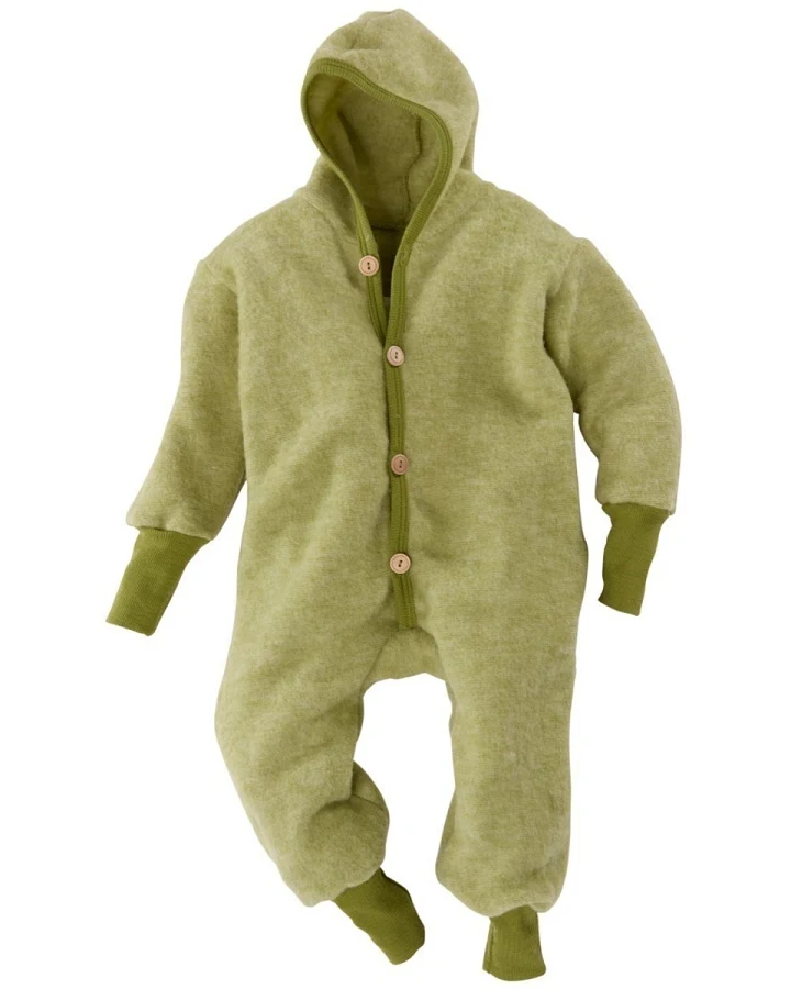 Cosilana Baby und Kinder Kapuzenoverall Wolle-Baumwolle Fleece lindgrü Gr.74/80