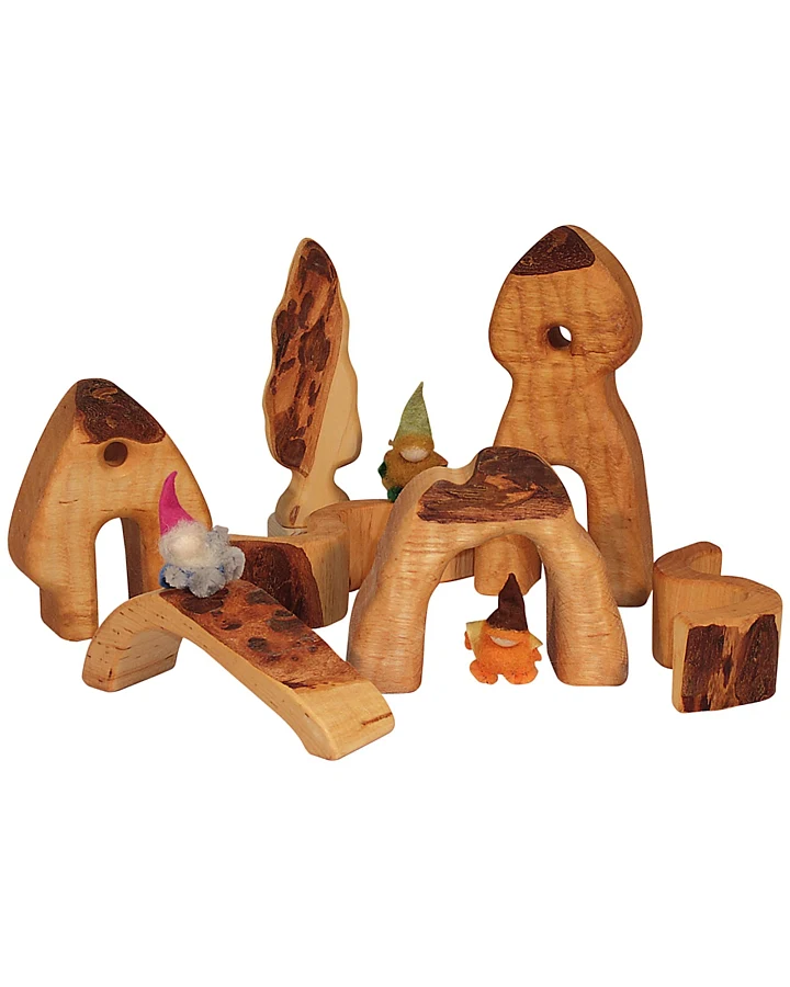 Holzbausteine natur Zwergendorf, Erlenholz 7-teilig