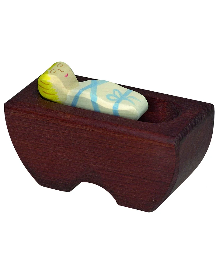 Holztiger Holzfigur "Jesuskind 2 in der Krippe" Schöne Weihnachtszeit Maße 11 x 2,8 x 8 cm