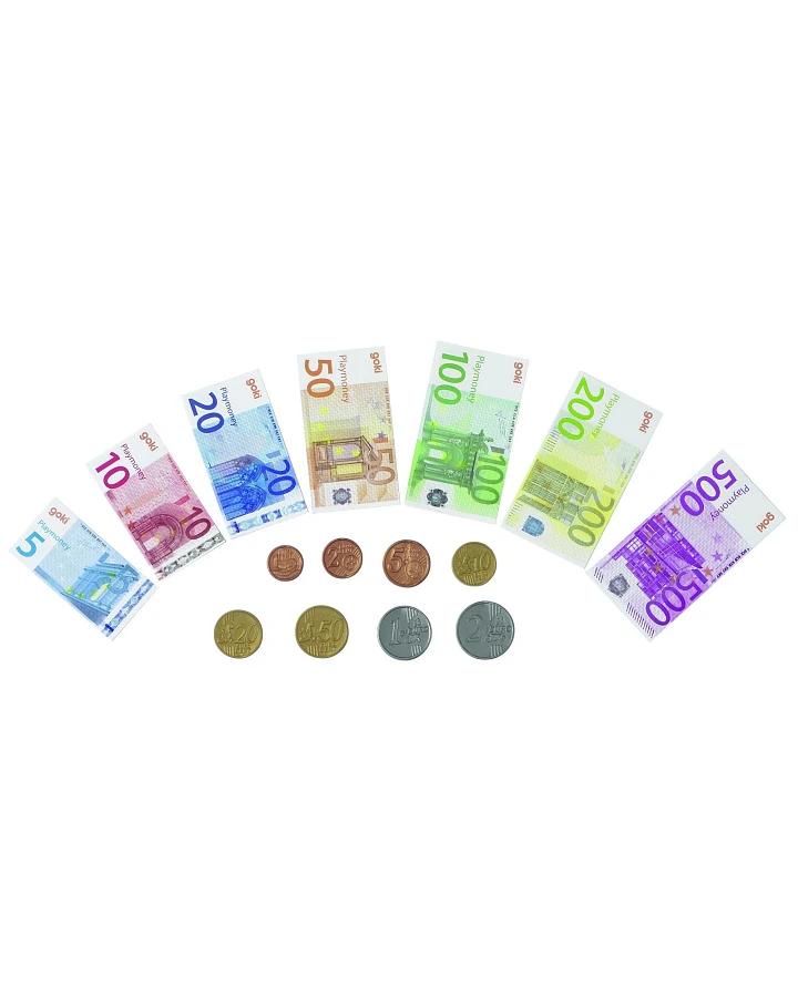Produktseite: goki Kaufladen Spielgeld, 116-teilig 6,0 x 3,1 - 8,0 x 4,1 cm