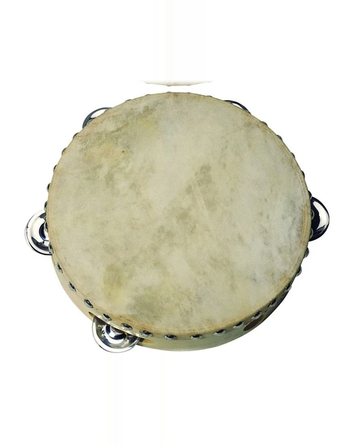 goki Tamburin Naturfell mit 5 Schellen Percussion Tamburin 20 cm Durchmesser