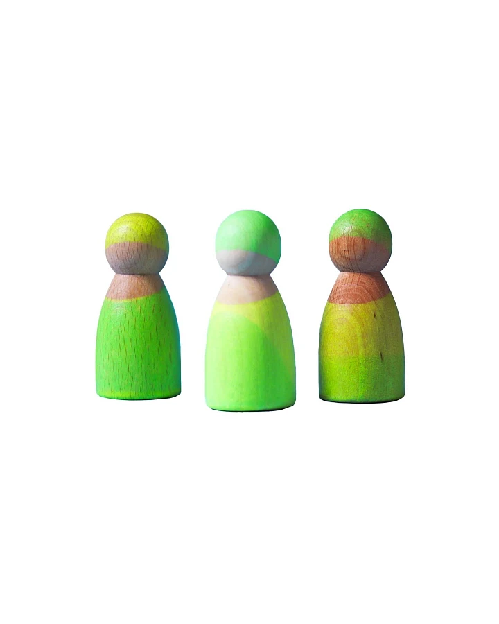 Grimms Neonfreunde aus Holz 3-teilig, bunt lasiert grün Durchmesser 3 cm, Höhe 6,5 cm