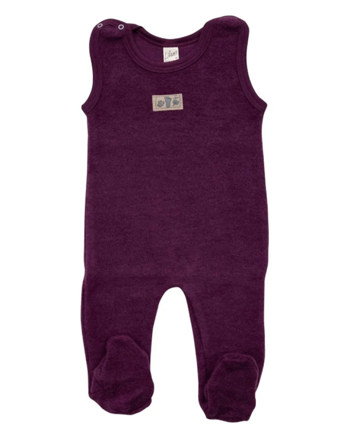 Lilano Baby Strampler mit Fuß Bio-Merinowolle Wollplüsch beere Gr.56