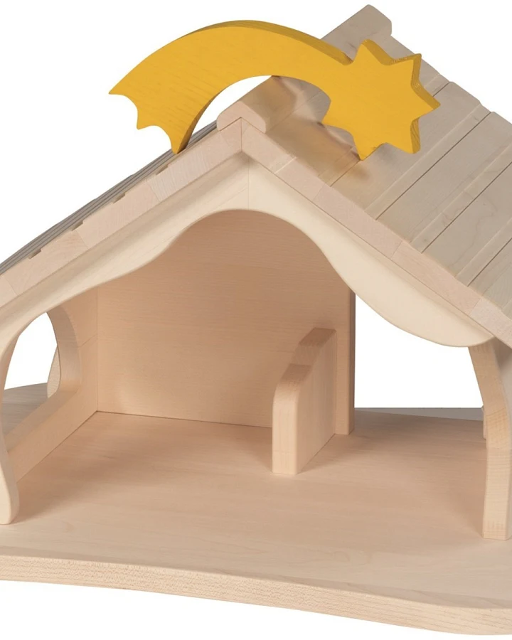 Holztiger Bauernhof und Krippe mit Weihnachtsstern (ohne Deko) Maße 54 x 37,4 x 31,8 cm