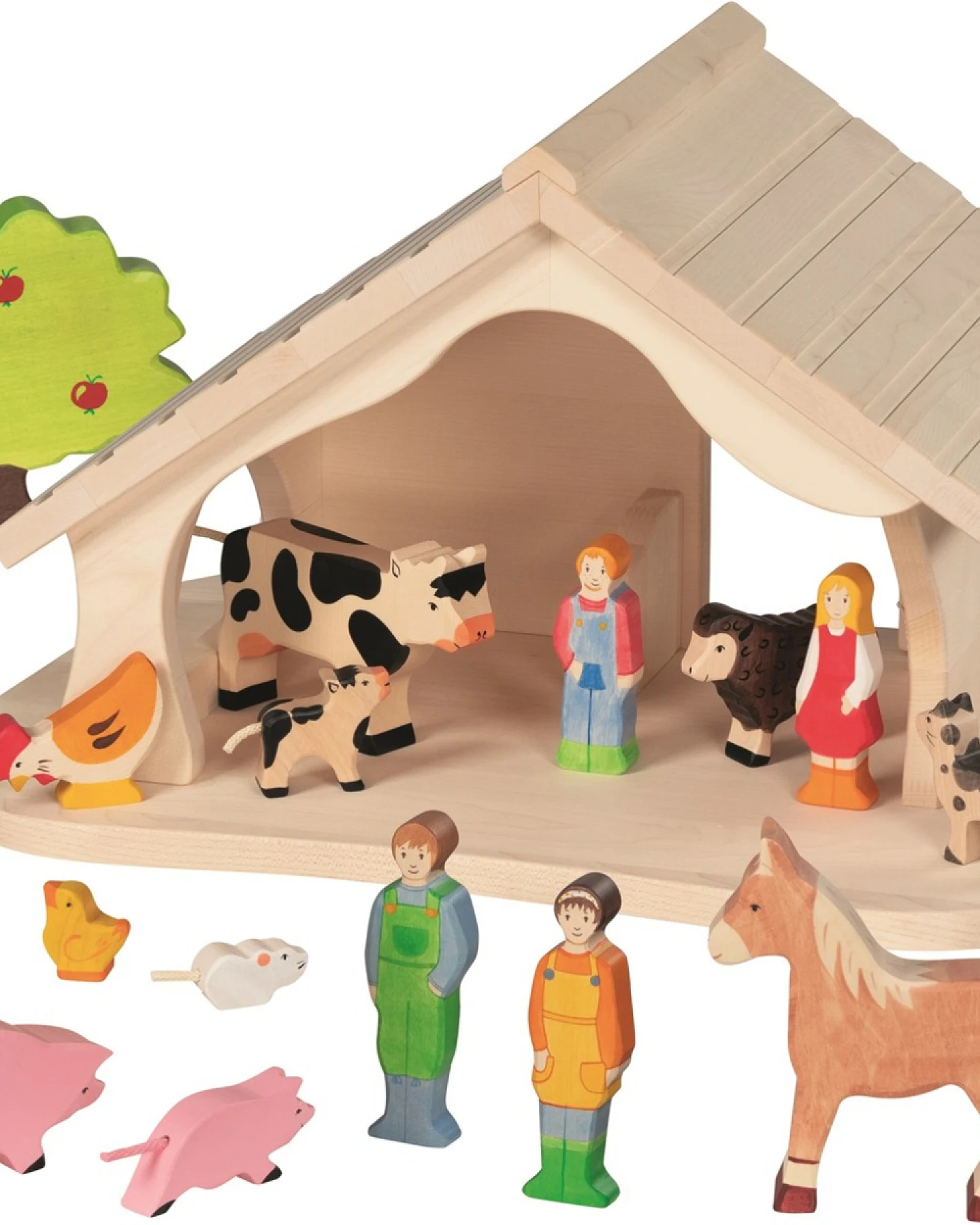 Holztiger Bauernhof und Krippe mit Weihnachtsstern (ohne Deko) Maße 54 x 37,4 x 31,8 cm – Ansicht 2
