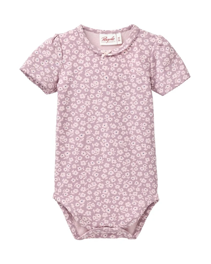 People Wear Organic Kurzarm-Body kleine Veilchen dunkelmalve Gr. 74/80