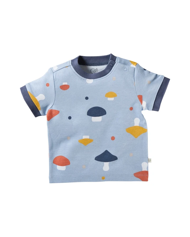 Baby T-Shirt Bio-Baumwolle Pilzparty blau Gr.62/68